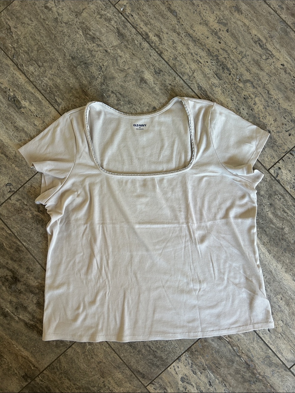 Old Navy Cream Square Neck Short Sleeve Tee